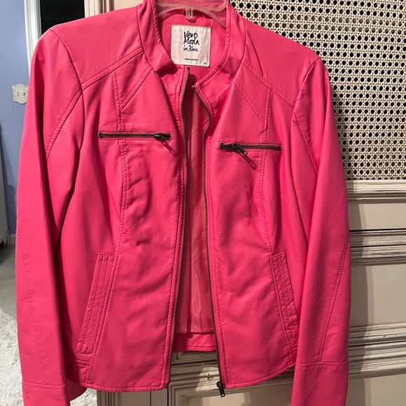 vera Moda Jackets & Coats Hot Pink Faux Leather Motorcycle Jacket